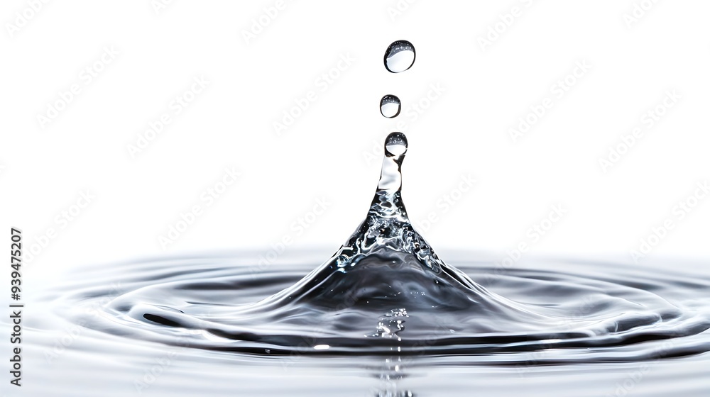 Poster ethereal water droplet splash creating smooth ripple pattern on reflective surface minimal captivati