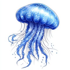 A jellyfish clipart, ocean element, delicate design, blue and white, isolated on white background.