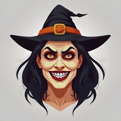 Cartoon horror woman witch character face smile. Illustration