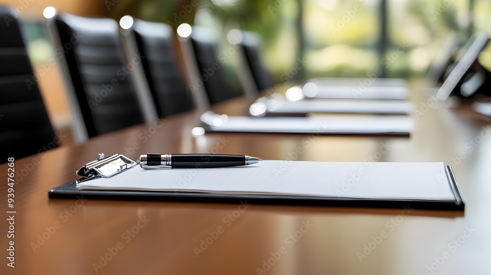 Poster a professional conference table setup with a notepad and pen isolated on a clean white background pr