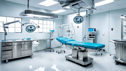 Modern Operating Room with Surgical Table and Equipment