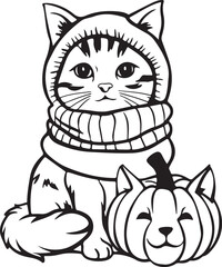Halloween pumkin and a cute cat Illustration vector .