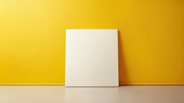 picture frame in yellow room  for poster or picture. template for presentation your photo art or other crafts