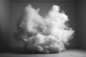 The image is of a thick, dark cloud of smoke with a white background