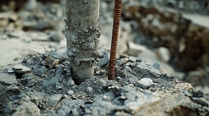 Fototapeta premium Professional demolition: concrete structures, industrial hammer.