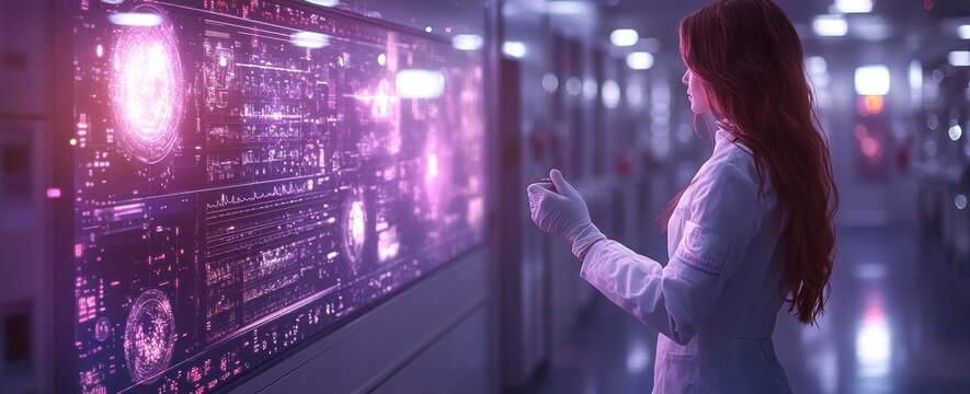 Scientist Interacting with Futuristic Data Interface