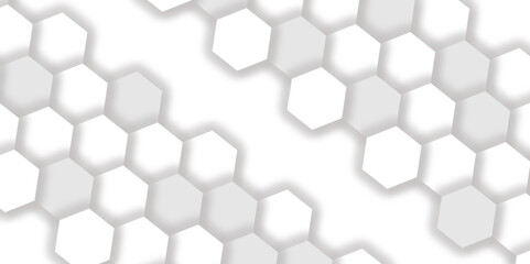 Abstract pattern with hexagonal white and gray technology line paper background. Hexagonal 3d vector grid tile and mosaic structure simple style hexagonal graphic concept. Futuristic surface design.	
