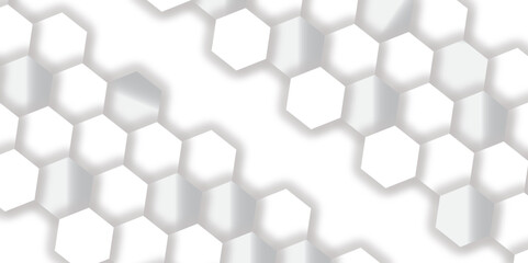 Abstract pattern with hexagonal white and gray technology line paper background. Hexagonal 3d vector grid tile and mosaic structure simple style hexagonal graphic concept. Futuristic surface design.	
