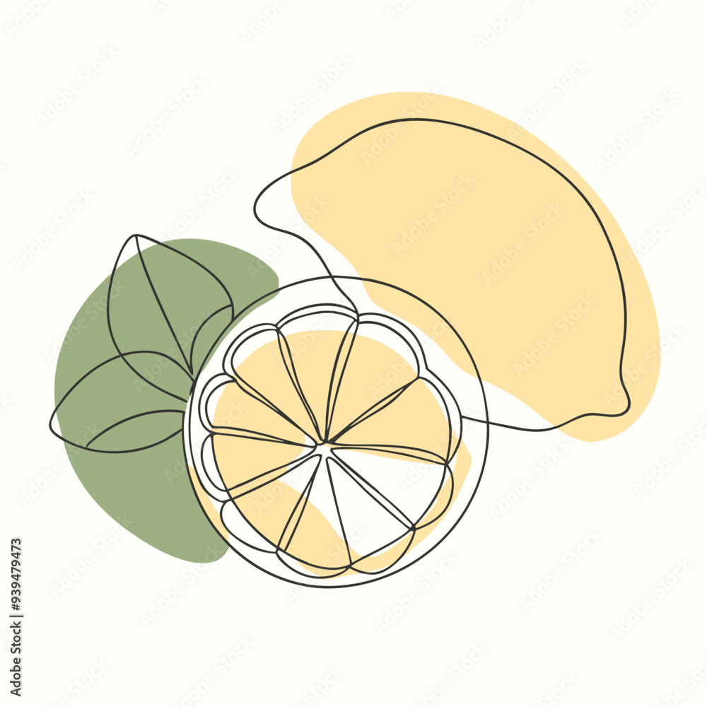 Wall mural continuous one line drawing lemon vector illustration black line art on a isolated white background 