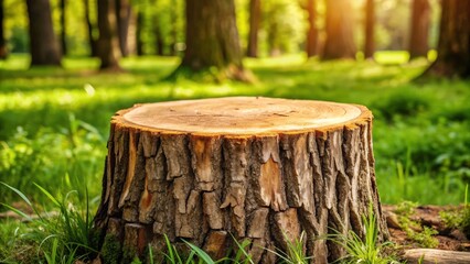 Fototapeta premium Stump of tree felled with detailed wood texture, stump, tree, felled, trunk, annual rings, slice, wood texture, cut