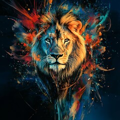 Naklejka premium A lion on an abstract colored background