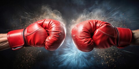 Pair of boxing gloves punching each other, boxer, sport, competition, fight, aggression, impact, strength, powerful, rivalry, action