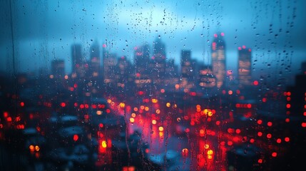 Rainy Cityscape through a Window