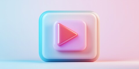 A pastel-colored play button icon illuminated by gentle side light, perfect for digital content