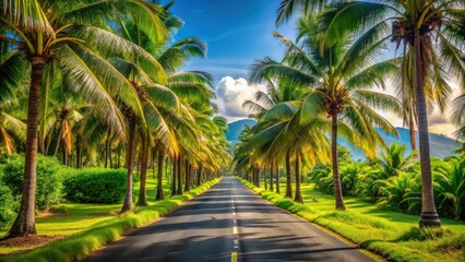 Fototapeta premium Tropical road surrounded by lush greenery on the island of Mauritius, tropical, road, island, Mauritius, lush, greenery
