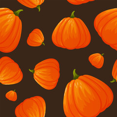 Simple orange pumpkin pattern on dark background. Autumn pumpkin pattern design. Pumpkin vector illustration