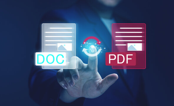 Convert PDF files. concept of technology transforms documents into portable document formats.