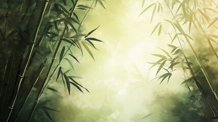 Relaxing lush green bamboo grove background.
