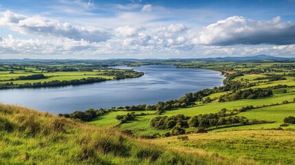 Obraz premium Celtic Dog. Northern Irish Panorama of Lower Lough Erne and Farmland in County Fermanagh