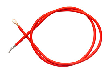 Coiled insulated copper cable with ring and flat terminals