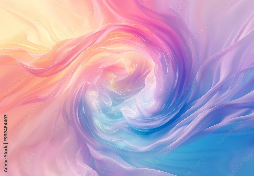 Poster This image displays a captivating swirl of pastel colors blending seamlessly to create a whimsical and smooth gradient effect, evoking a sense of calm and creativity.