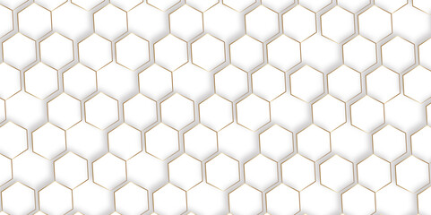 Naklejka premium Abstract pattern with hexagonal white and gray technology line paper background. Hexagonal 3d vector grid tile and mosaic structure simple style hexagonal graphic concept. Futuristic surface design. 