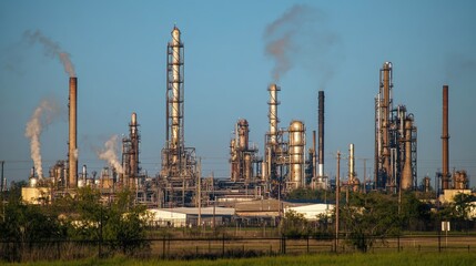 Fototapeta premium Texas Refinery: Energy Industry at Petrochemical Plant in US