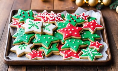 Obraz premium Christmas-Themed Iced Sugar Cookies in Festive Shapes and Colors