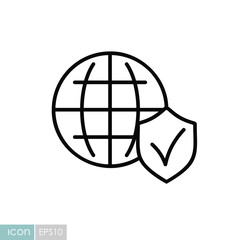 Global shield vector icon on white background