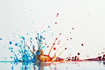 Colorful paint splashes on white background in mid-air. High-speed photography capturing liquid motion.