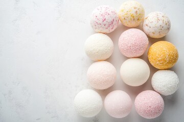 Bath Bomb Ingredients. Handmade Organic Vegan Bath Bombs for Spa Wellness Bodycare in Minimalist Style