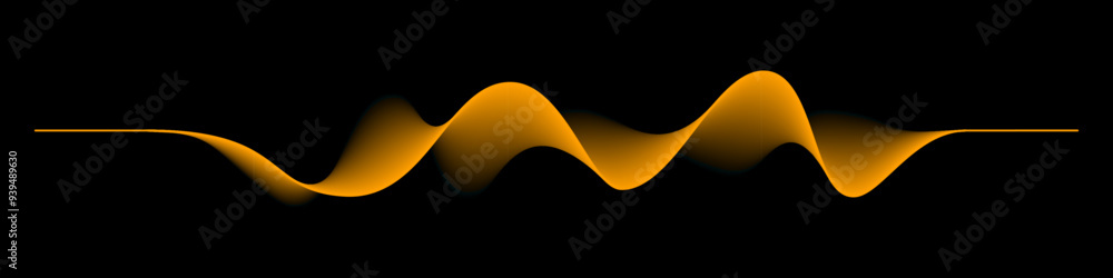 Poster abstract sound rhythm wave vector illustration. orange flowing waveform isolated on black background