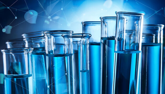 medical equipment featuring blue liquid test tubes abstract background