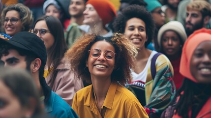 Fototapeta premium Crowd of multiracial people having fun together at city