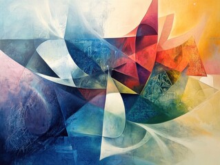 Vibrant Abstract Modern Art Composition with Geometric Shapes and Dynamic Colors