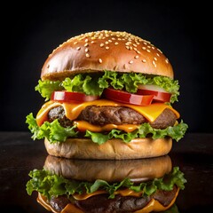 Tasty burger with fresh ingredients