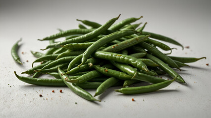 Fototapeta premium Fresh Green beans on white background