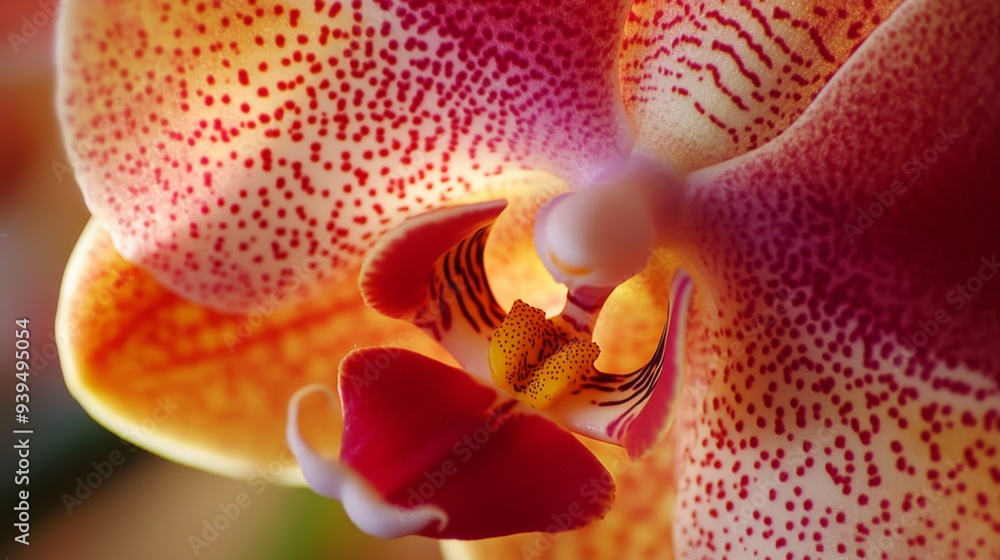 Aufkleber macro image of an orchid, emphasizing its unique patterns and velvety petals
