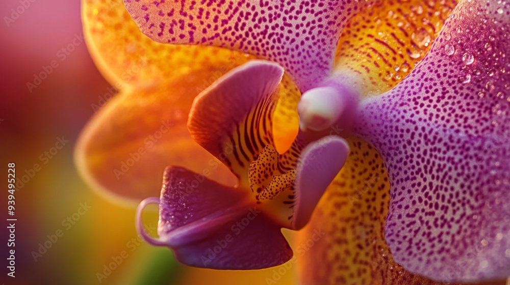Poster Macro image of an orchid, emphasizing its unique patterns and velvety petals