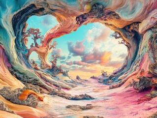 Surreal Dreamscape: Fantasy Landscape with Vivid Colors and Unique Formations