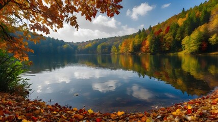 Naklejka premium Yedigöller National Park in Autumn, Colorful Leaves in Lake, Stunning Bolu Landscape, Turkey