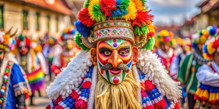 Colorful face of Kurent mask during Slovenian carnival, Kurent, Slovenian, traditional, mask, carnival, colorful, face