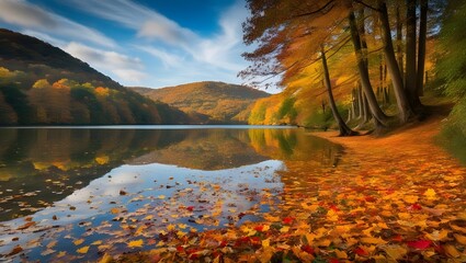 Obraz premium Yedigöller National Park in Autumn, Colorful Leaves in Lake, Stunning Bolu Landscape, Turkey