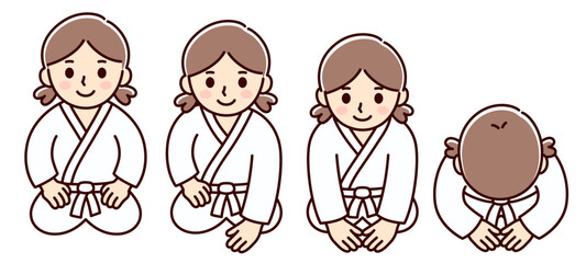 Martial arts kneeling bow cartoon drawing