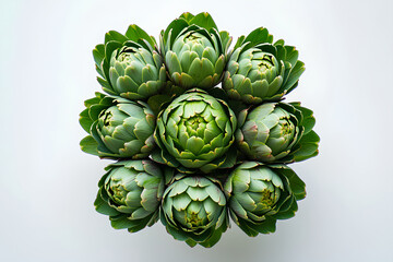 Fototapeta premium top view of an artichoke, with a symmetrical arrangement where each leaf is perfectly aligned around the central piece,