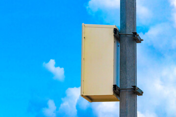 Switch box on the electricity pylon in Mexico.