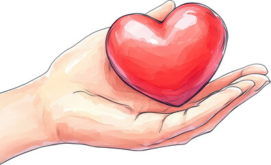 A hand gently holding a vibrant red heart, symbolizing love, care, and compassion in a simple yet powerful image.