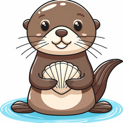 조개 가지고 있는 귀여운 해달