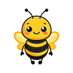 Cartoon bee with a big smile and big wings, Cute cartoon bee character Vector illustration isolated , Bee, side view on white background