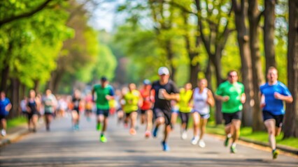 Obraz premium Blurred image of runners participating in a marathon in a park, marathon, runners, running, exercise, fitness, outdoor
